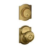 Schlage Georgian Single Cylinder Keyed Entry Door Knob Set and Camelot Deadbolt Combo with Camelot Rose