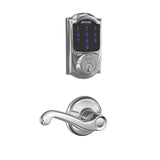 Schlage Connect Camelot Touchscreen Deadbolt with Built-in Alarm and Passage Flair Lever