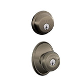 Schlage Georgian Single Cylinder Keyed Entry Door Knob Set and Deadbolt Combo with Wakefield Rose