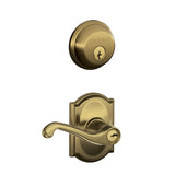 Schlage Flair Single Cylinder Keyed Entry Door Lever Set and Deadbolt Combo with Camelot Rose