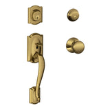 Schlage Double Cylinder Handleset with Plymouth Interior Knob from the F-Series Camelot Collection