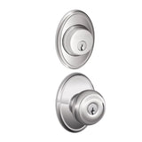 Schlage Georgian Single Cylinder Keyed Entry Door Knob Set and Wakefield Deadbolt Combo with Wakefield Rose