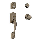 Schlage Double Cylinder Handleset with Plymouth Interior Knob from the F-Series Camelot Collection