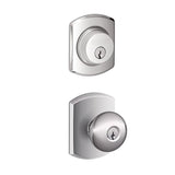 Schlage Plymouth Single Cylinder Keyed Entry Door Knob Set and Greenwich Deadbolt Combo with Greenwich Rose