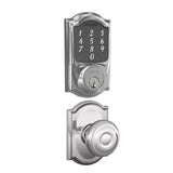 Schlage Sense Camelot Touchscreen Smart Deadbolt with Built-In Alarm and Passage Georgian Knob and Decorative Camelot Trim