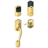 Schlage Connect Camelot Touchscreen Handleset with Right Handed Accent Lever, Decorative Camelot Rose, and Built-in Alarm