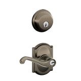 Schlage Flair Single Cylinder Keyed Entry Door Lever Set and Deadbolt Combo with Camelot Rose