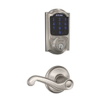 Schlage Connect Camelot Touchscreen Deadbolt with Built-in Alarm and Passage Flair Lever