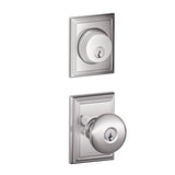 Schlage Plymouth Single Cylinder Keyed Entry Door Knob Set and Addison Deadbolt Combo with Addison Rose