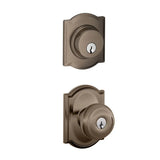 Schlage Georgian Single Cylinder Keyed Entry Door Knob Set and Camelot Deadbolt Combo with Camelot Rose