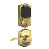 Schlage Connect Camelot Touchscreen Electronic Deadbolt with Z-Wave Plus Technology and Passage Accent Lever and Decorative Camelot Trim
