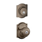 Schlage Plymouth Single Cylinder Keyed Entry Door Knob Set and Camelot Deadbolt Combo with Camelot Rose