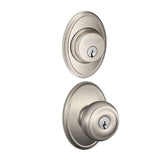 Schlage Georgian Single Cylinder Keyed Entry Door Knob Set and Wakefield Deadbolt Combo with Wakefield Rose