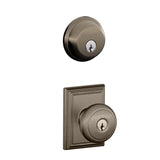 Schlage Andover Single Cylinder Keyed Entry Door Knob Set and Deadbolt Combo with Addison Rose