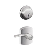 Schlage Merano Single Cylinder Keyed Entry Door Lever Set and Deadbolt Combo with Greenwich Rose