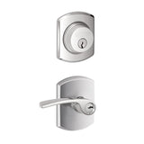 Schlage Merano Single Cylinder Keyed Entry Door Lever Set and Greenwich Deadbolt Combo with Greenwich Rose