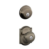 Schlage Plymouth Single Cylinder Keyed Entry Door Knob Set and Deadbolt Combo with Camelot Rose