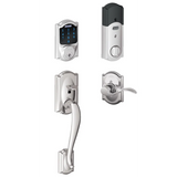 Schlage Connect Camelot Touchscreen Handleset with Left Handed Accent Lever, Decorative Camelot Rose, and Built-in Alarm