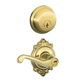 Schlage Flair Single Cylinder Keyed Entry Door Lever Set and Deadbolt Combo with Brookshire Rose