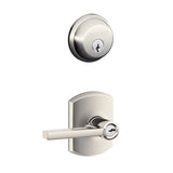 Schlage Latitude Single Cylinder Keyed Entry Door Lever Set and Deadbolt Combo with Greenwich Rose