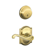 Schlage Flair Single Cylinder Keyed Entry Door Lever Set and Deadbolt Combo with Camelot Rose