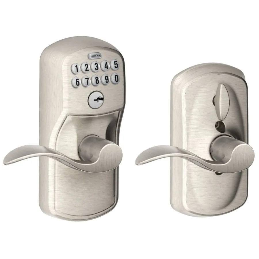 Schlage Keypad Entry Lock Leverset with Flex Lock and Accent Lever from the Plymouth Collection