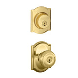 Schlage Georgian Single Cylinder Keyed Entry Door Knob Set and Camelot Deadbolt Combo with Camelot Rose