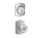Schlage Bowery Single Cylinder Keyed Entry Door Knob Set and Greenwich Deadbolt Combo with Greenwich Rose
