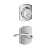 Schlage Merano Single Cylinder Keyed Entry Door Lever Set and Greenwich Deadbolt Combo with Greenwich Rose