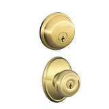 Schlage Georgian Single Cylinder Keyed Entry Door Knob Set and Deadbolt Combo with Wakefield Rose