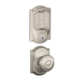 Schlage Sense Camelot Touchscreen Smart Deadbolt with Built-In Alarm and Passage Georgian Knob and Decorative Camelot Trim