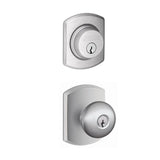 Schlage Plymouth Single Cylinder Keyed Entry Door Knob Set and Greenwich Deadbolt Combo with Greenwich Rose