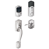 Schlage Connect Camelot Touchscreen Handleset with Right Handed Accent Lever, Decorative Camelot Rose, and Built-in Alarm