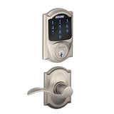 Schlage Connect Camelot Touchscreen Electronic Deadbolt with Z-Wave Plus Technology and Passage Accent Lever and Decorative Camelot Trim