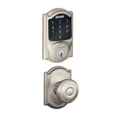 Schlage Connect Camelot Touchscreen Electronic Deadbolt with Z-Wave Plus Technology and Passage Georgian Knob and Decorative Camelot Trim