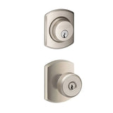 Schlage Bowery Single Cylinder Keyed Entry Door Knob Set and Greenwich Deadbolt Combo with Greenwich Rose