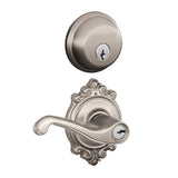Schlage Flair Single Cylinder Keyed Entry Door Lever Set and Deadbolt Combo with Brookshire Rose