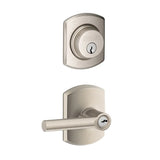 Schlage Broadway Single Cylinder Keyed Entry Door Lever Set and Greenwich Deadbolt Combo with Greenwich Rose