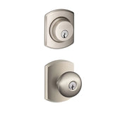 Schlage Plymouth Single Cylinder Keyed Entry Door Knob Set and Greenwich Deadbolt Combo with Greenwich Rose