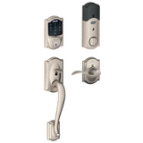 Schlage Connect Camelot Touchscreen Handleset with Right Handed Accent Lever, Decorative Camelot Rose, and Built-in Alarm