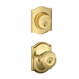 Schlage Georgian Single Cylinder Keyed Entry Door Knob Set and Camelot Deadbolt Combo with Camelot Rose