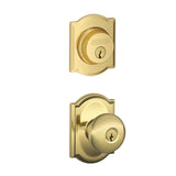 Schlage Plymouth Single Cylinder Keyed Entry Door Knob Set and Camelot Deadbolt Combo with Camelot Rose