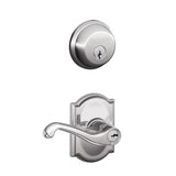 Schlage Flair Single Cylinder Keyed Entry Door Lever Set and Deadbolt Combo with Camelot Rose