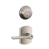 Schlage Latitude Single Cylinder Keyed Entry Door Lever Set and Deadbolt Combo with Greenwich Rose