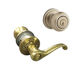 KWIKSET KEYED ANTIQUE BRASS HANCOCK KNOB WITH INTERIOR POLIS - 740HXHL-LH-5X3