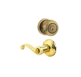 KWIKSET KEYED ANTIQUE BRASS HANCOCK KNOB WITH INTERIOR POLISHED BRASS HAMPSHIRE LEVER - 740HXHL-RH-5X3