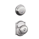 Schlage Plymouth Single Cylinder Keyed Entry Door Knob Set and Deadbolt Combo with Camelot Rose