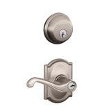 Schlage Flair Single Cylinder Keyed Entry Door Lever Set and Deadbolt Combo with Camelot Rose