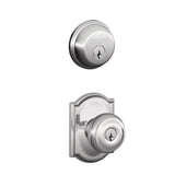 Schlage Georgian Single Cylinder Keyed Entry Door Knob Set and Deadbolt Combo with Camelot Rose