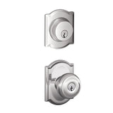 Schlage Georgian Single Cylinder Keyed Entry Door Knob Set and Camelot Deadbolt Combo with Camelot Rose